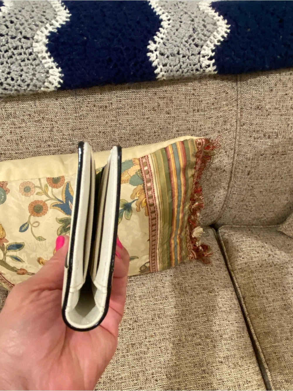 kate spade Cream and White Saffiano Leather Wallet with Gold Logo